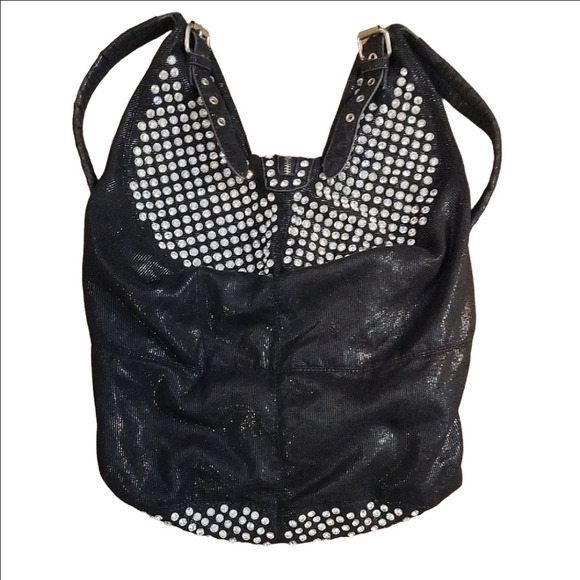 Black and Silver Backpack with Textured Design - Picture 1 of 6